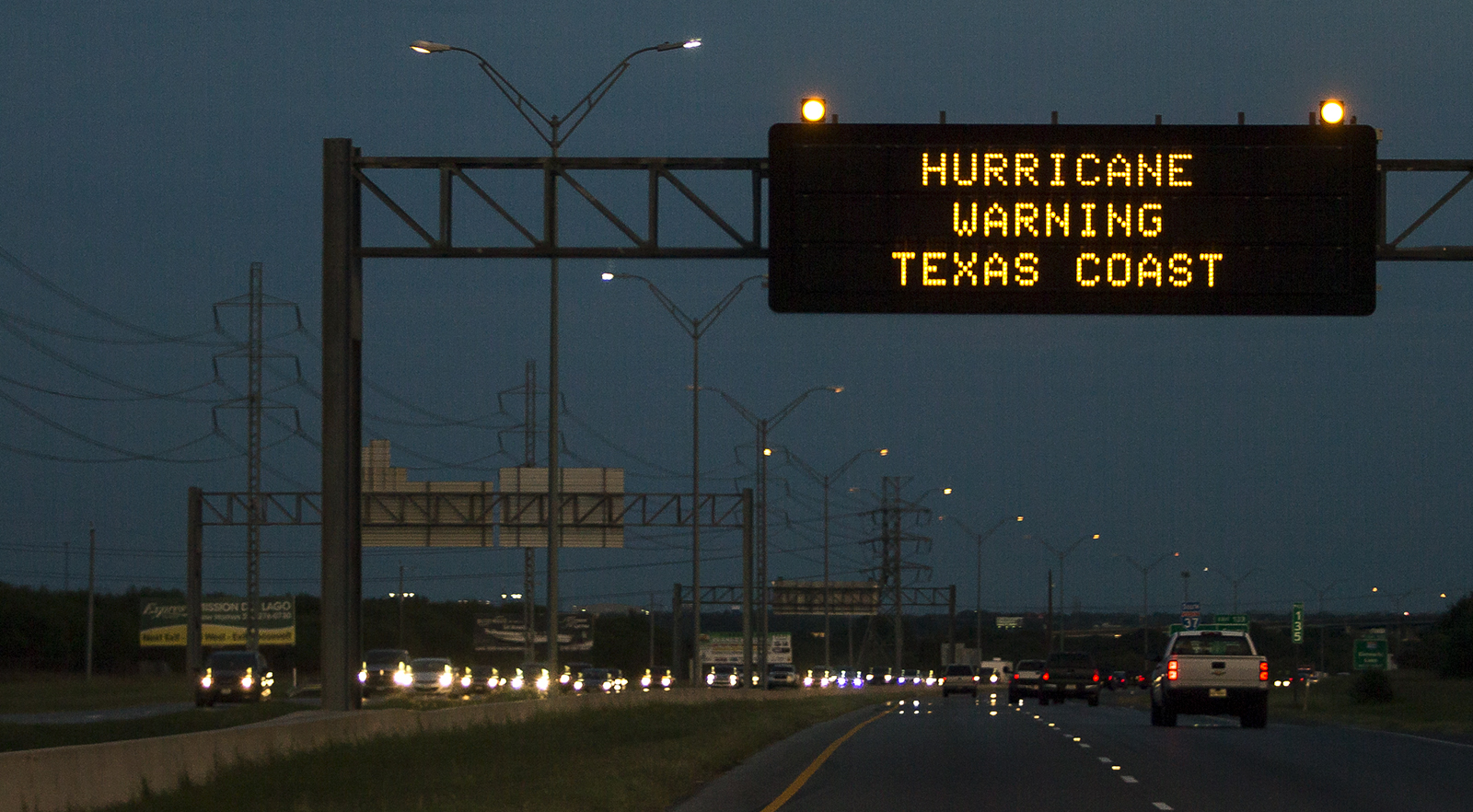 Traffic is heavy in anticipation of Hurricane Harvey on I-37 northbound outside of San Antonio, Texas, on Thursday, Aug.  24, 2017. Conditions deteriorated Friday along the Texas Gulf Coast as Hurricane Harvey strengthened and crawled toward the state, with forecasters warning that evacuations and preparations 