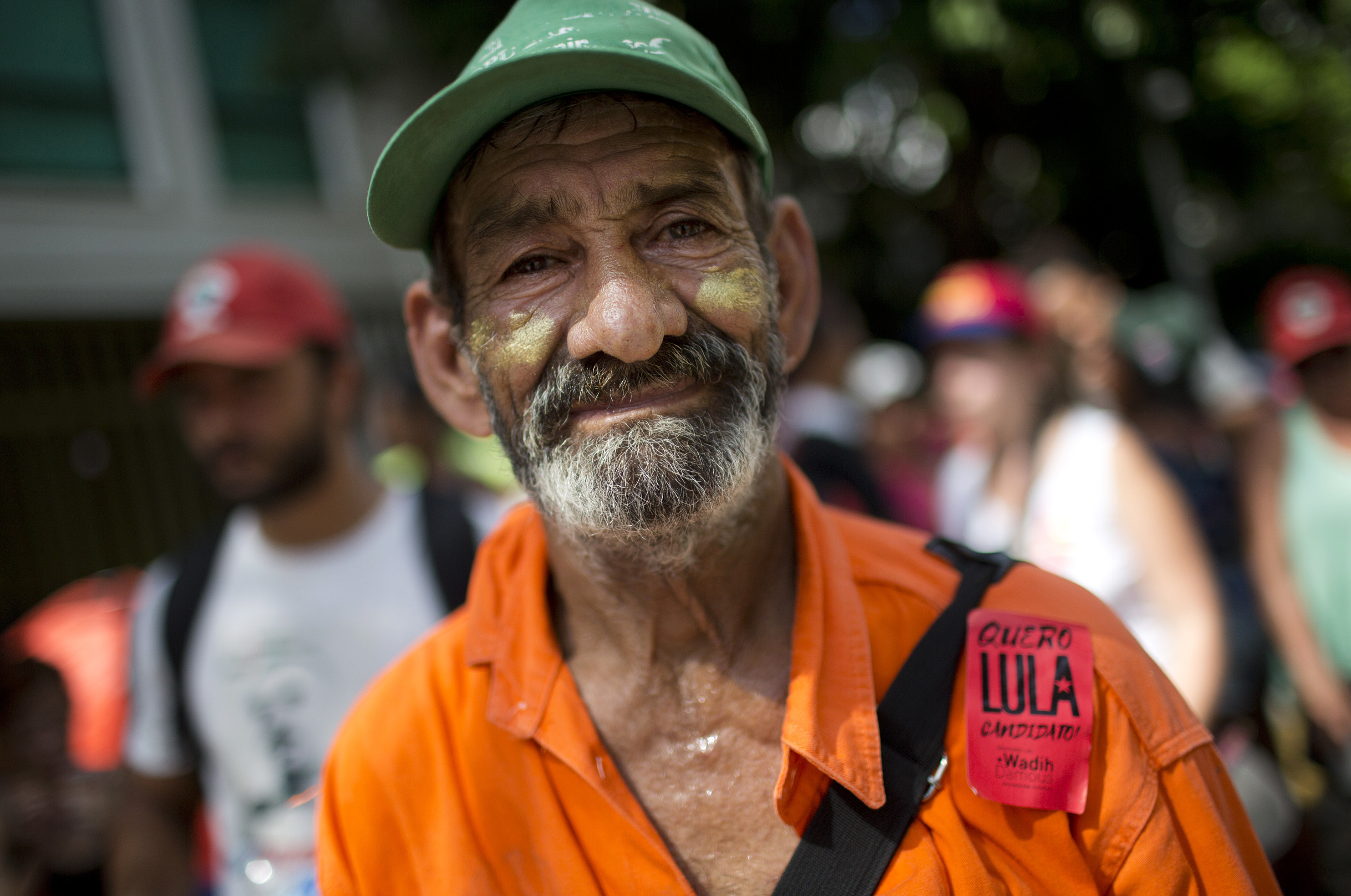 Worker Sebastian takes part in a protest in support of former Brazilian President Luiz Inacio Lula da Silva in Rio de Janeiro, Brazil, Wednesday, Jan. 24, 2018. An appellate court in Brazil on Wednesday considered whether to uphold or throw out a corruption conviction against former da Silva, a decision that could impact presidential elections and even stability in Latin America's largest nation. (AP Photo/Silvia Izquierdo)