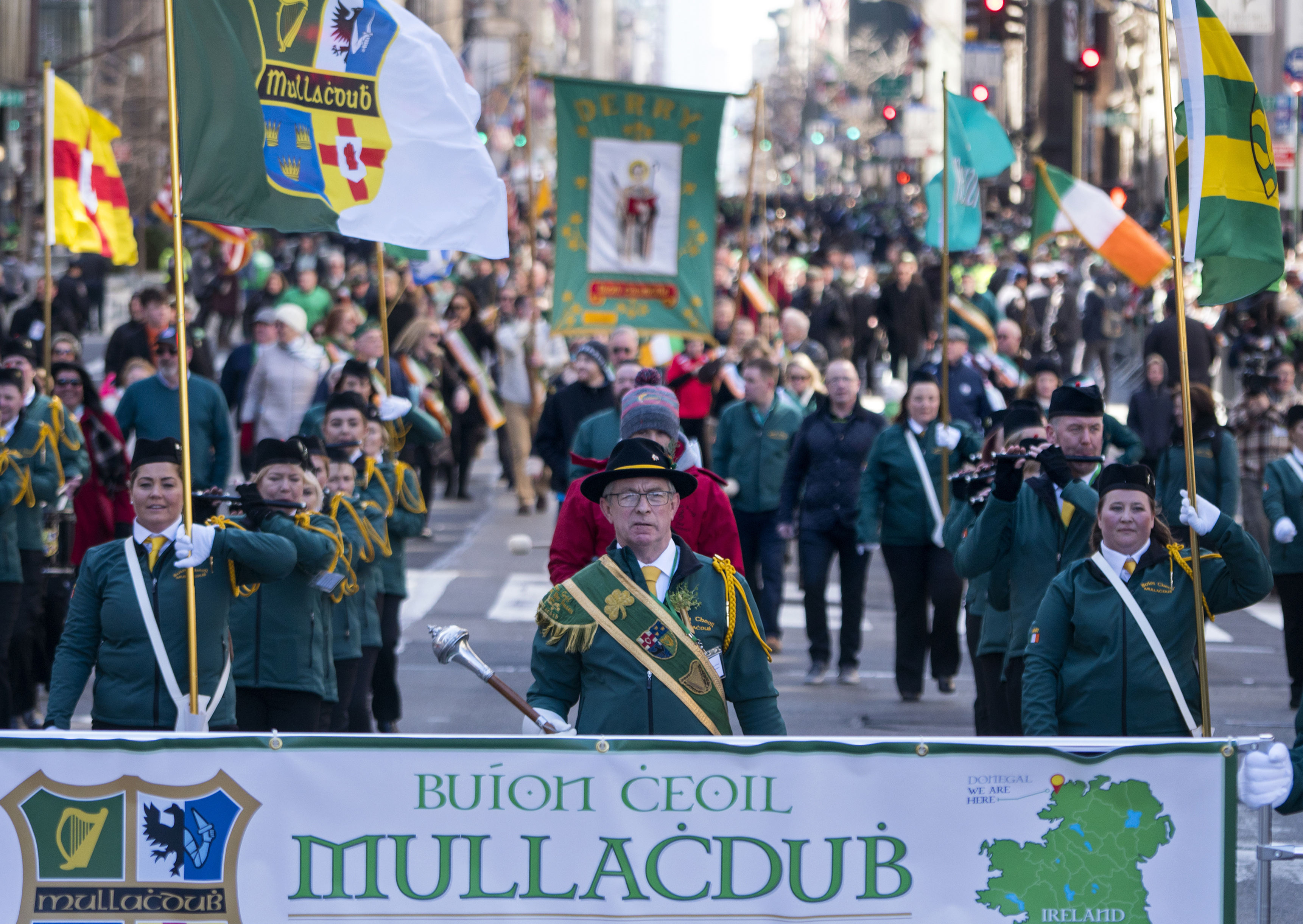 Units march along Fifth Avenue as they take part in the St. Patrick's Day parade Saturday, March 17, 2018, in New York.  Several bagpipe bands led a parade made up of over 100 marching bands after Democratic Gov. Andrew Cuomo spoke briefly, calling it a 