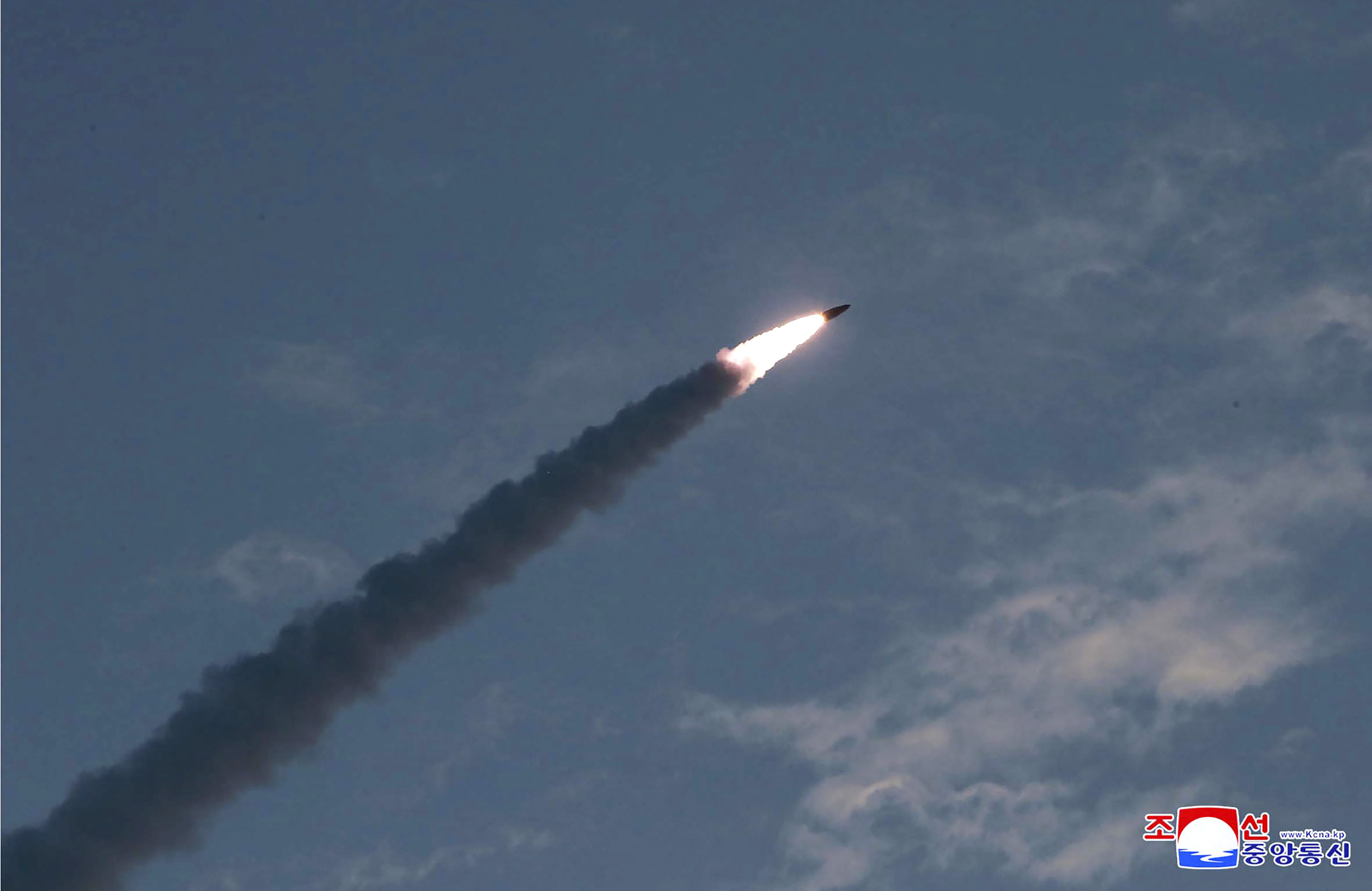 This Thursday, July 25, 2019, photo provided on Friday, July 26, 2019, by the North Korean government shows a test of a missile launch in North Korea.  A day after two North Korean missile launches rattled Asia, the nation announced Friday that its leader Kim Jong Un supervised a test of a new-type tactical guided weapon that was meant to be a 