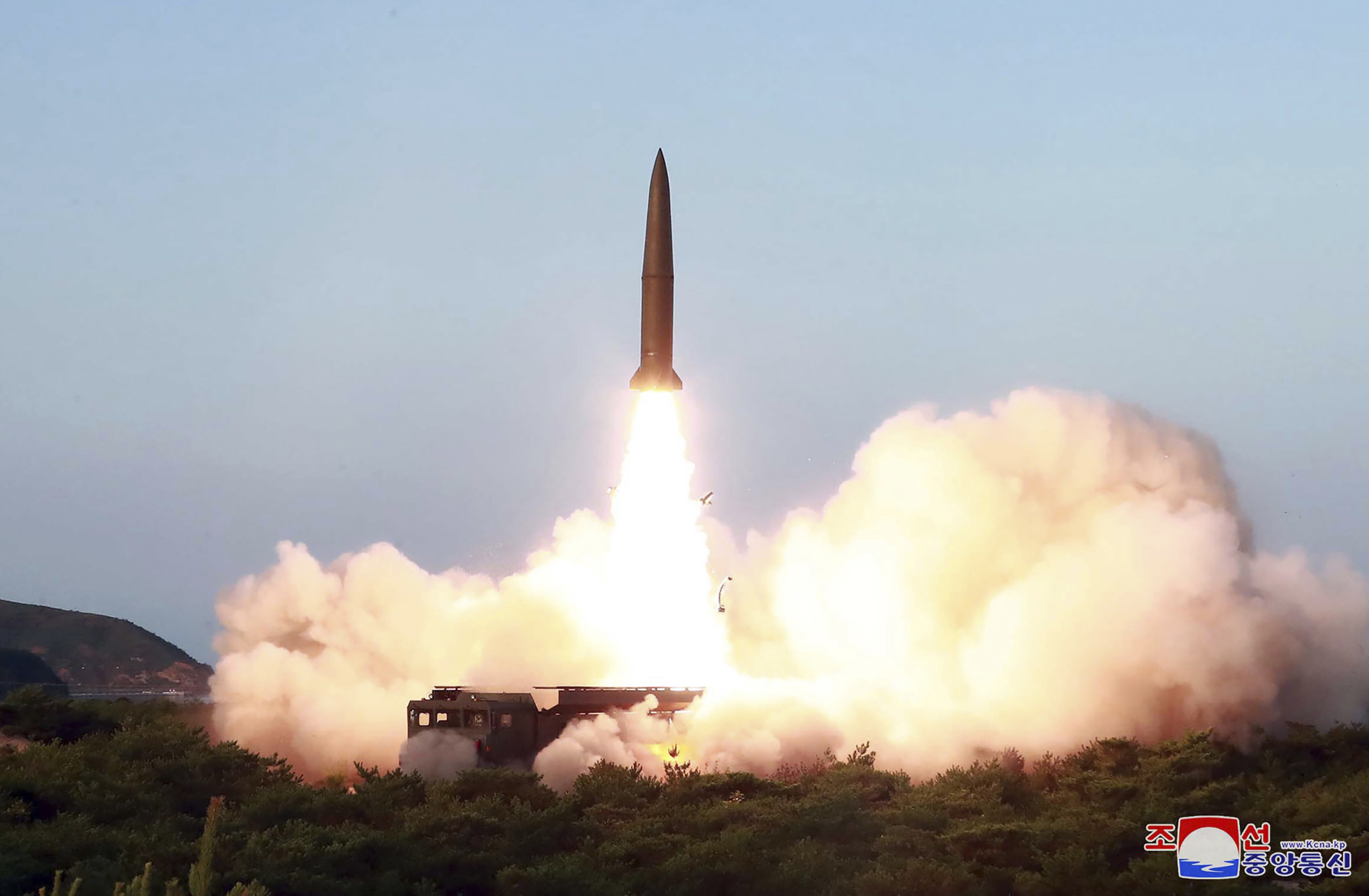 This Thursday, July 25, 2019, photo provided on Friday, July 26, 2019, by the North Korean government shows a test of a missile launch in North Korea. A day after two North Korean missile launches rattled Asia, the nation announced Friday that its leader Kim Jong Un supervised a test of a new-type tactical guided weapon that was meant to be a 