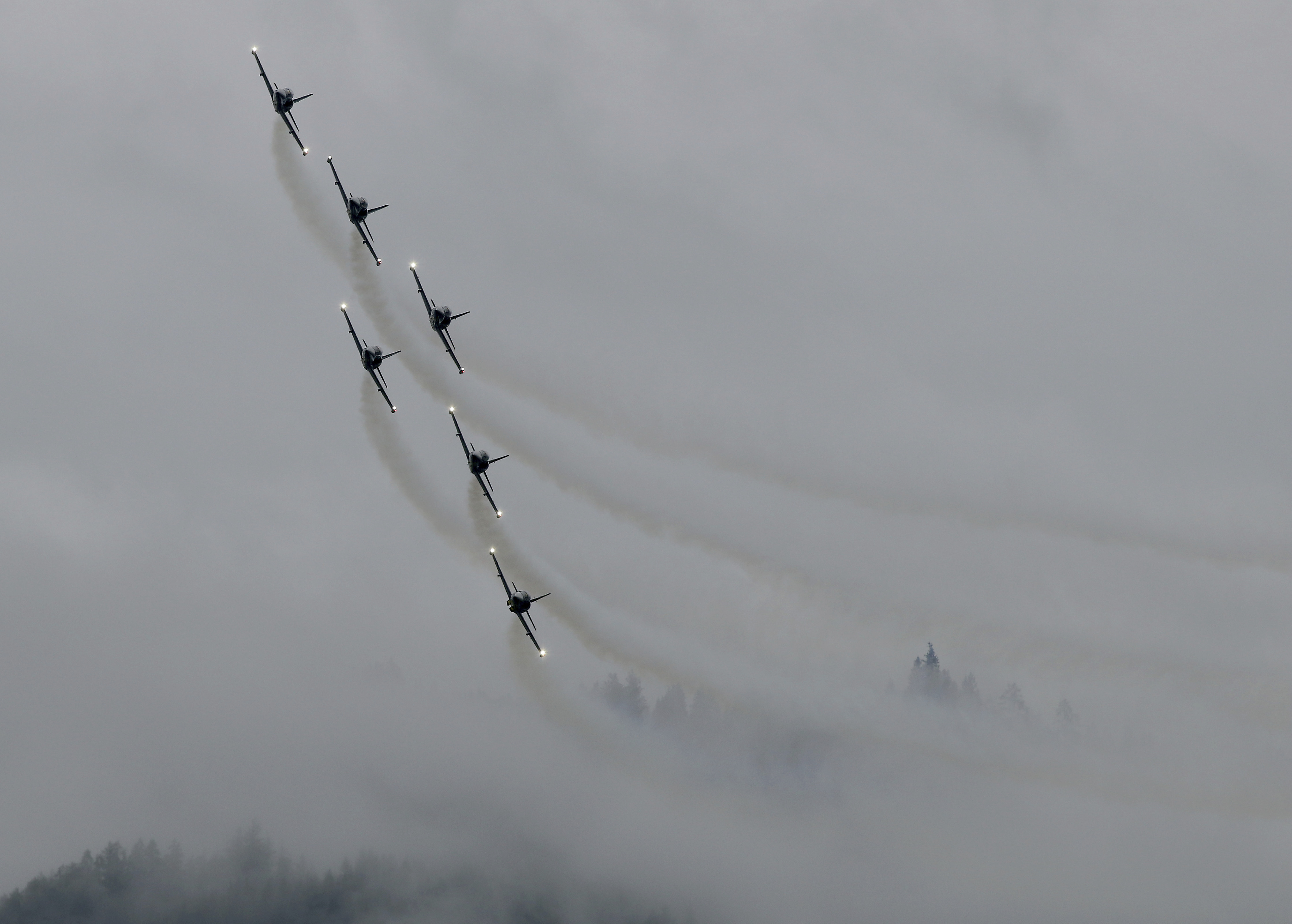 The Breitling Jet perform their show during the Airpower 19 airplane show in Zeltweg, Styria, Austria, Friday, Sept. 6, 2019. (AP Photo/Ronald Zak)