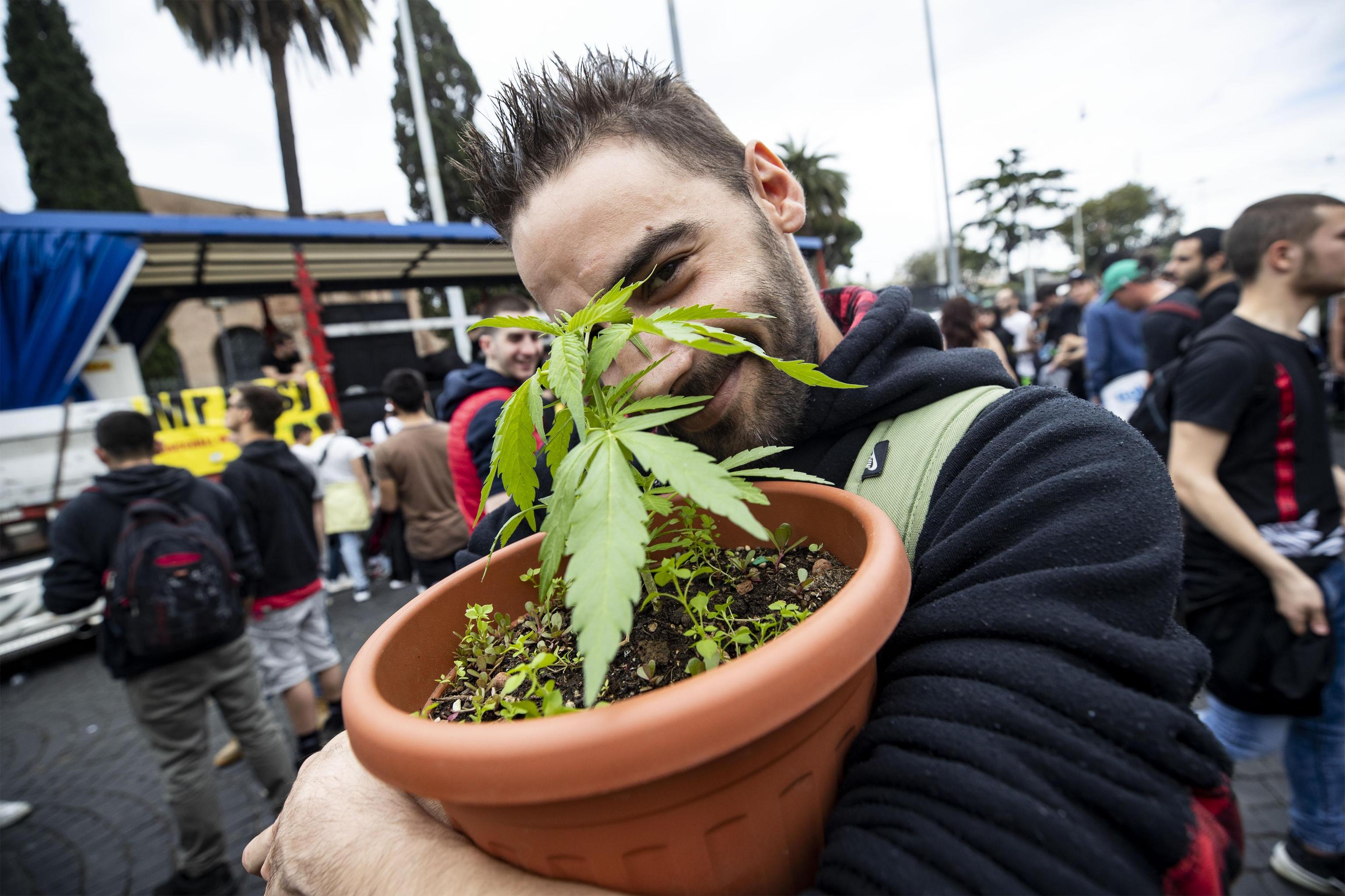 Un momento della manifestazione 'Million Marijuana March' a Roma, 11 maggio 2019. ANSA/MASSIMO PERCOSSI