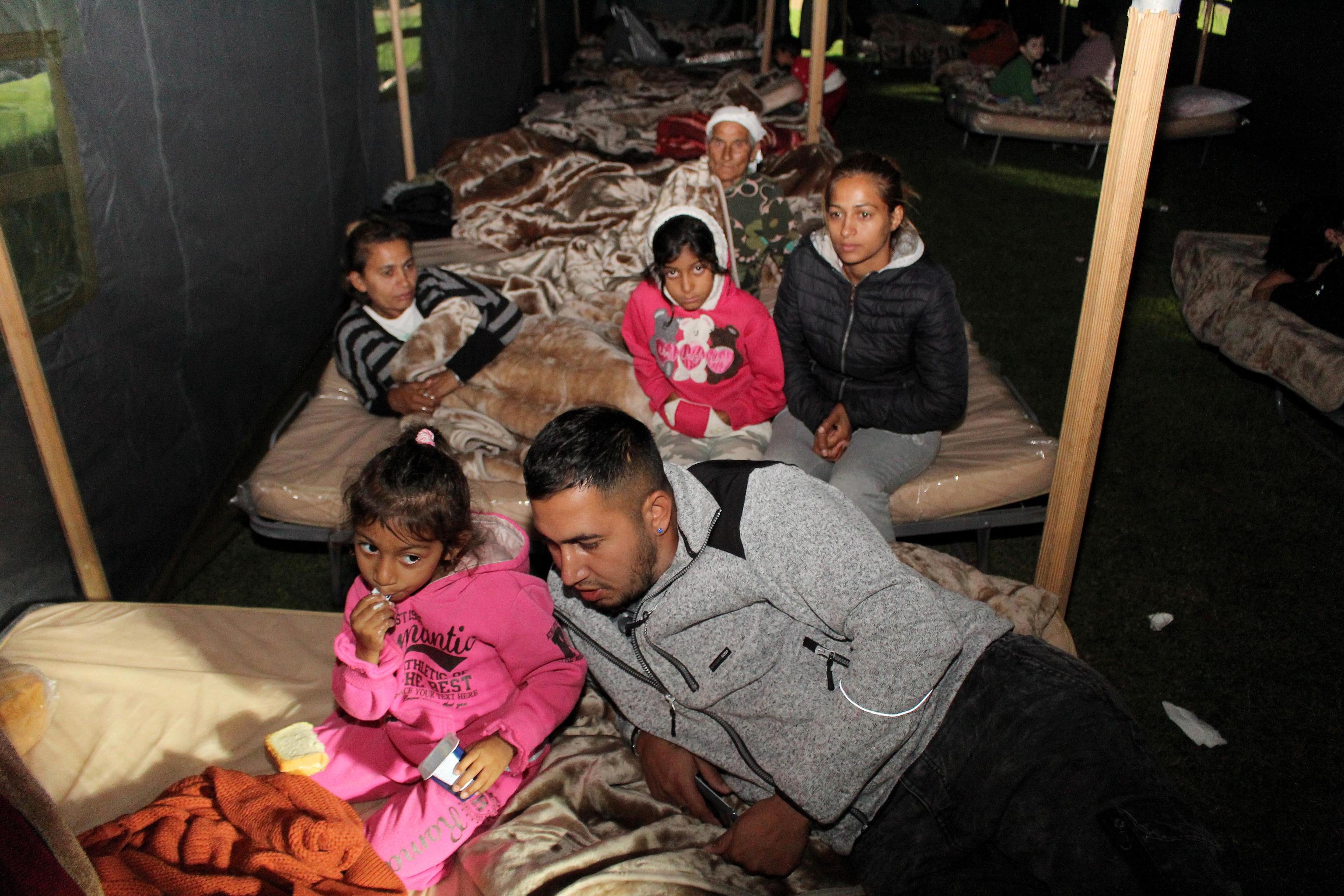 epa07862162 People affected by the earthquake stay at a temporary shelter in Durres, Albania, 22 September 2019. Albania was hit by an earthquake of 5.8 magnitude on 21 September leaving many people with damaged houses.  EPA/MALTON DIBRA