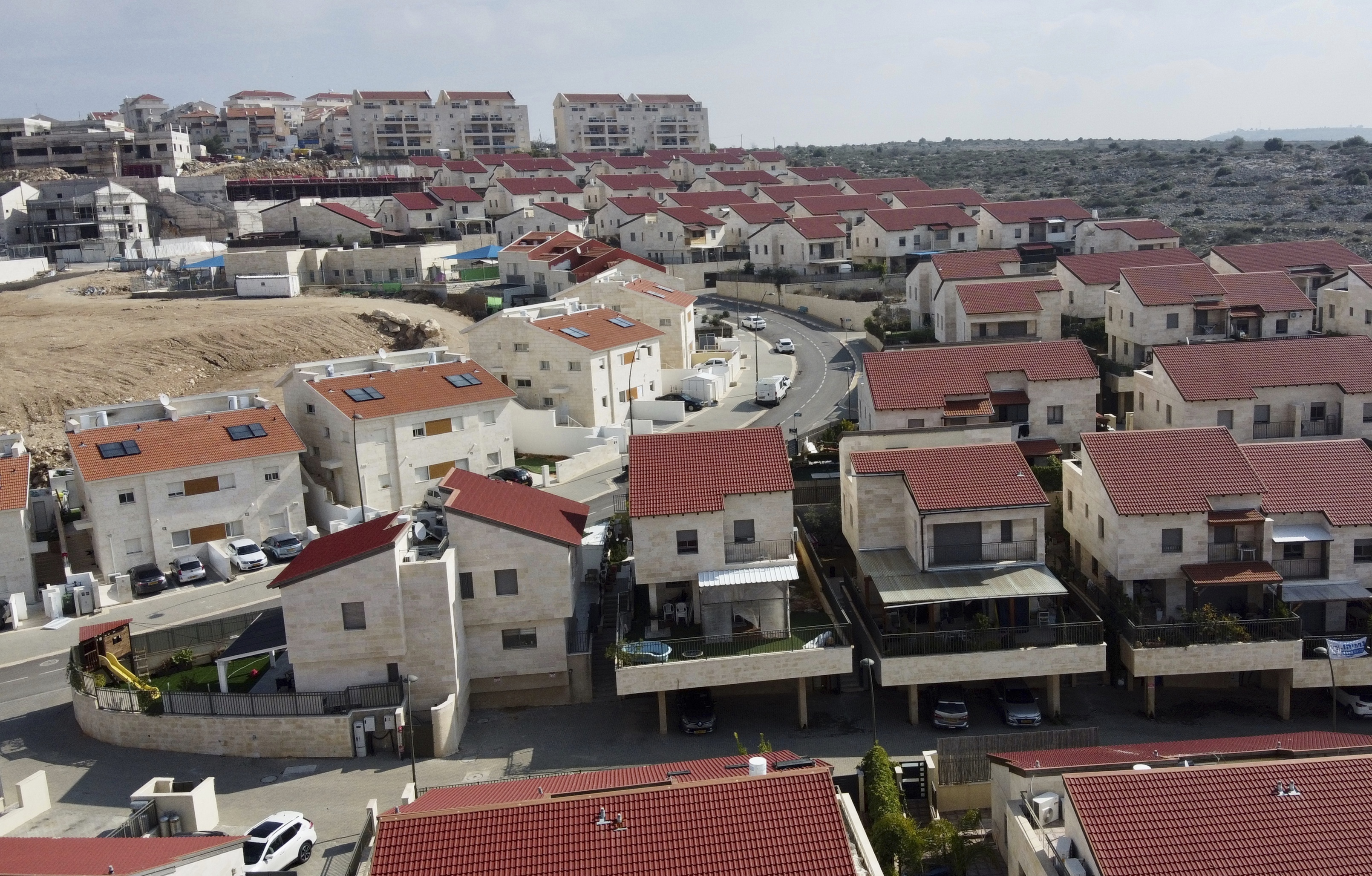 A view of the Jewish West Bank settlement of Ari'el, Tuesday, Jan. 28, 2020. U.S. President Donald Trump is set to unveil his administration's much-anticipated Mideast peace plan in the latest American venture to resolve the Israeli-Palestinian conflict. (AP Photo/Ariel Schalit)