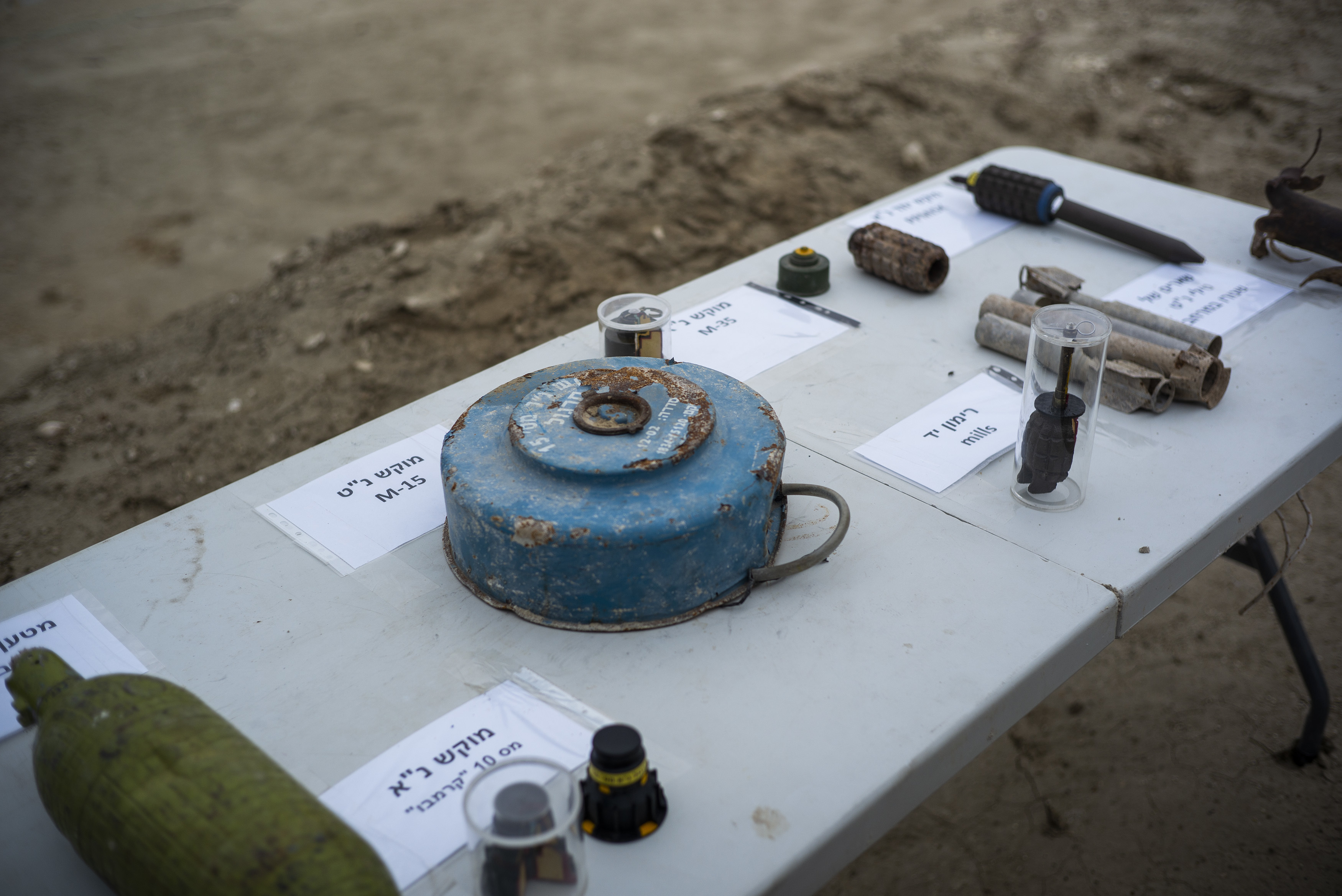 09 December 2018, Palestinian Territories, Jericho: Explosive devices that were found at the area of Qasr al-Yahud 