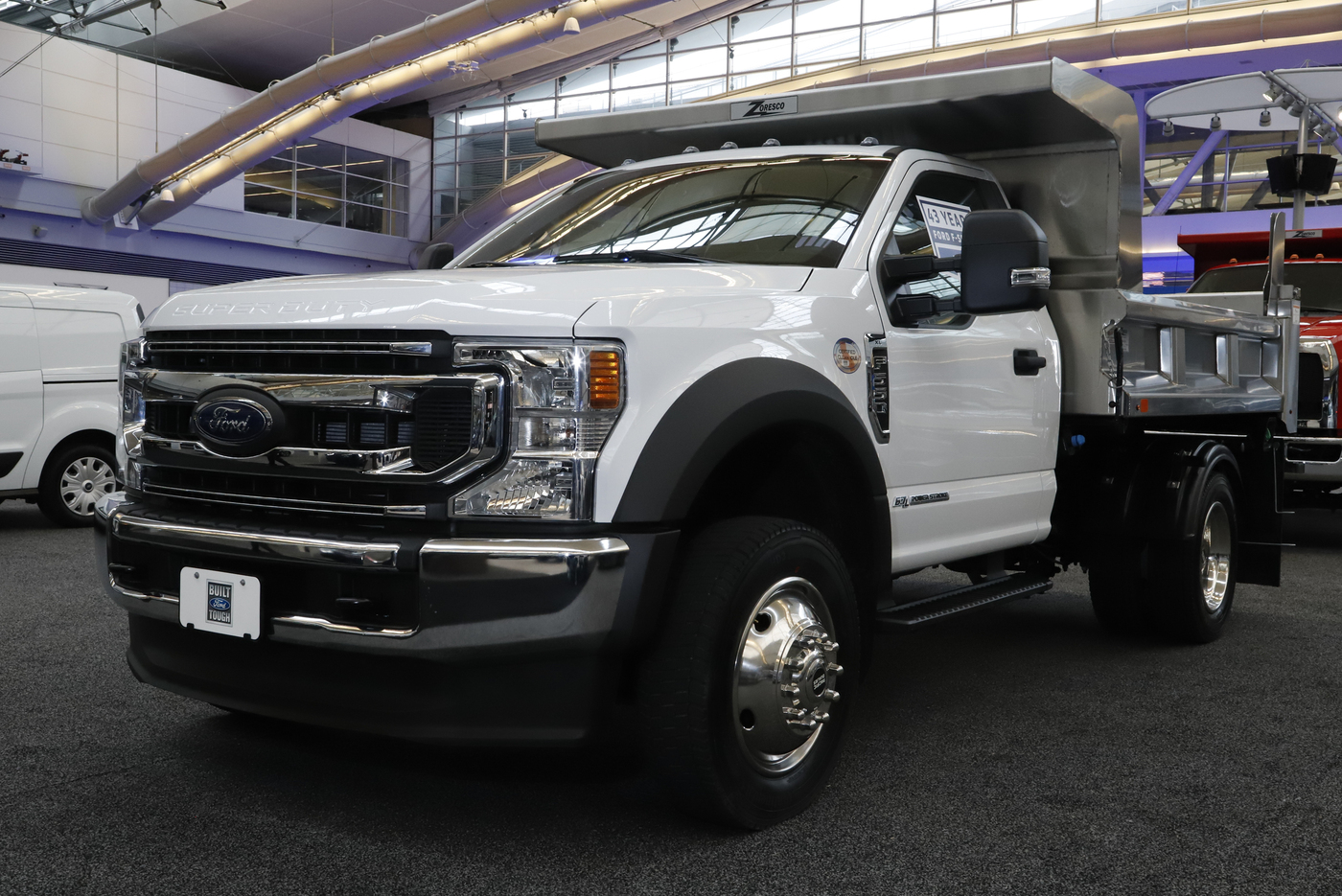 This is a Ford 2020 F550 truck on display at the 2020 Pittsburgh International Auto Show Thursday, Feb.13, 2020 in Pittsburgh. (AP Photo/Gene J. Puskar)