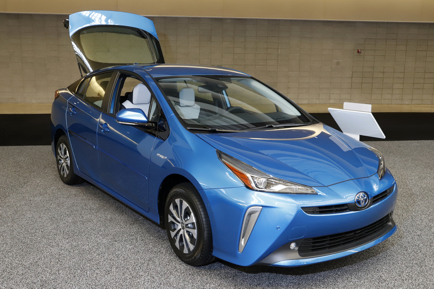 This is a 2020 Toyota Prius on display at the 2020 Pittsburgh International Auto Show Thursday, Feb.13, 2020 in Pittsburgh. (AP Photo/Gene J. Puskar)