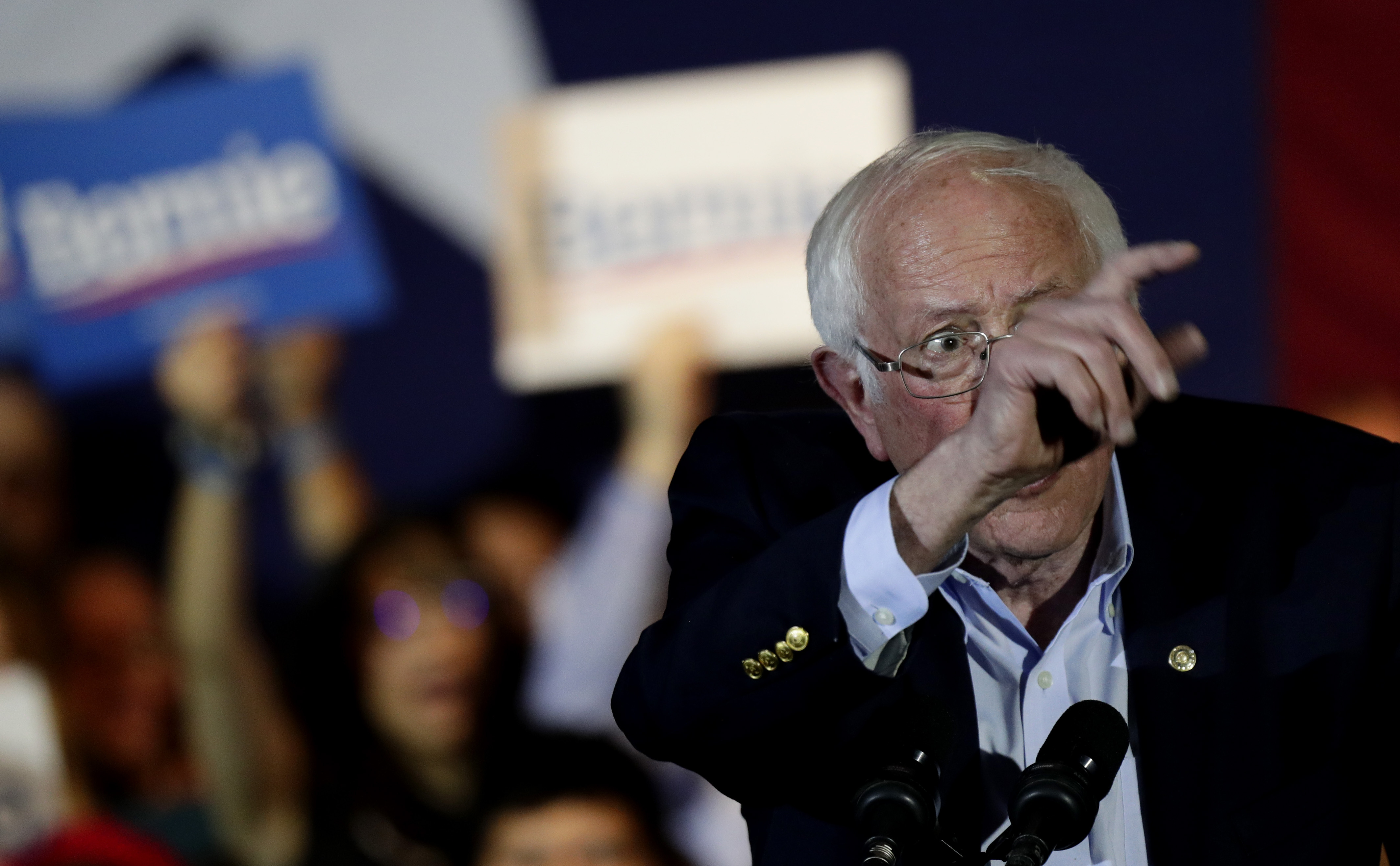 Democratic presidential candidate Sen. Bernie Sanders, I-Vt., speaks during a campaign event in San Antonio, Saturday, Feb. 22, 2020. (AP Photo/Eric Gay)