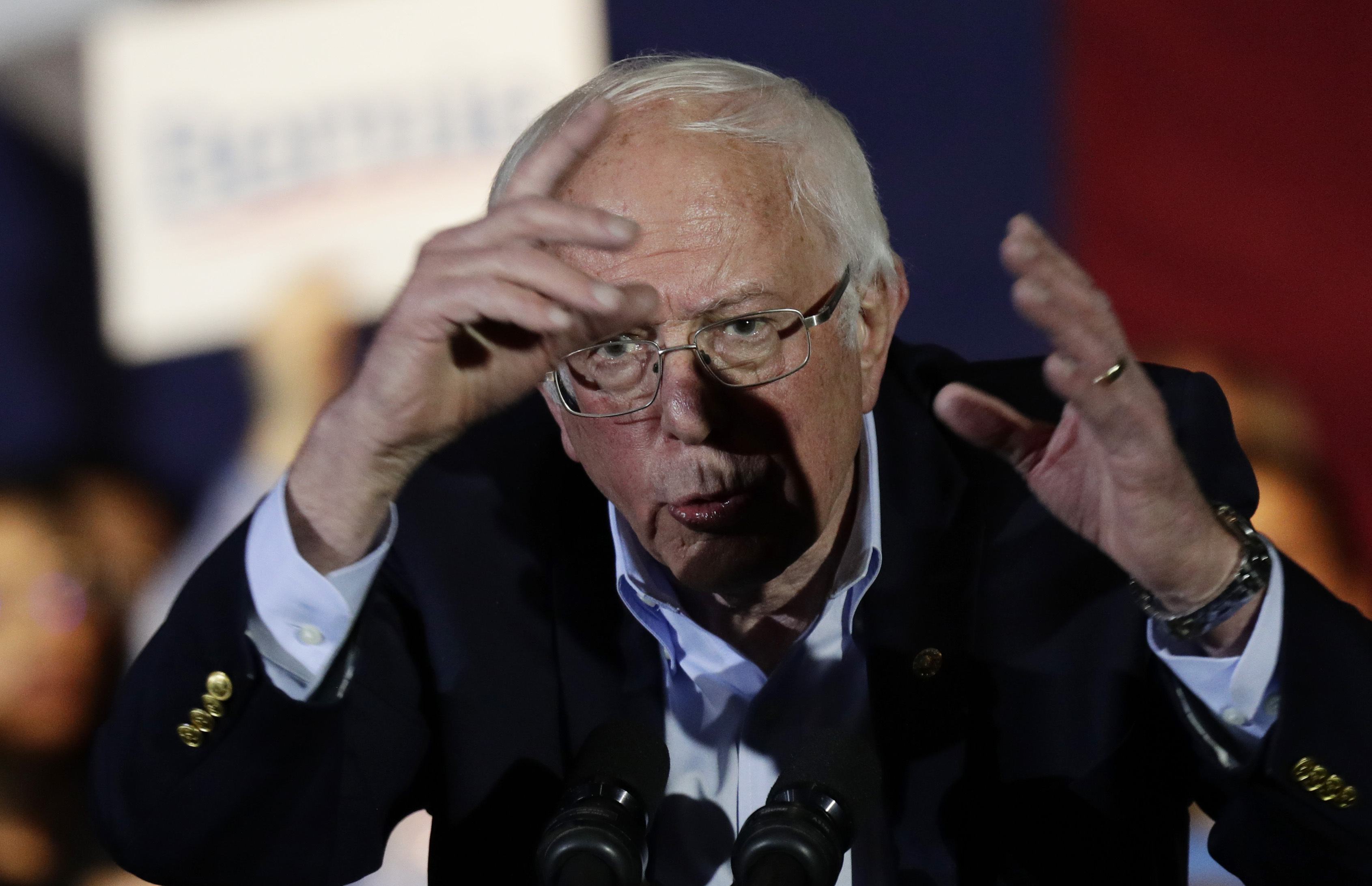 Democratic presidential candidate Sen. Bernie Sanders, I-Vt., speaks during a campaign event in San Antonio, Saturday, Feb. 22, 2020. (AP Photo/Eric Gay)