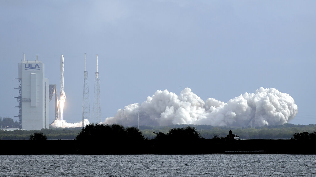 A United Launch Alliance Atlas V rocket lifts off from Launch Complex 41 at the Cape Canaveral Air Force Station, Sunday, May 17, 2020, in Cape Canaveral, Fla. The mission's primary payload is the X-37B spaceplane. (AP Photo/John Raoux)