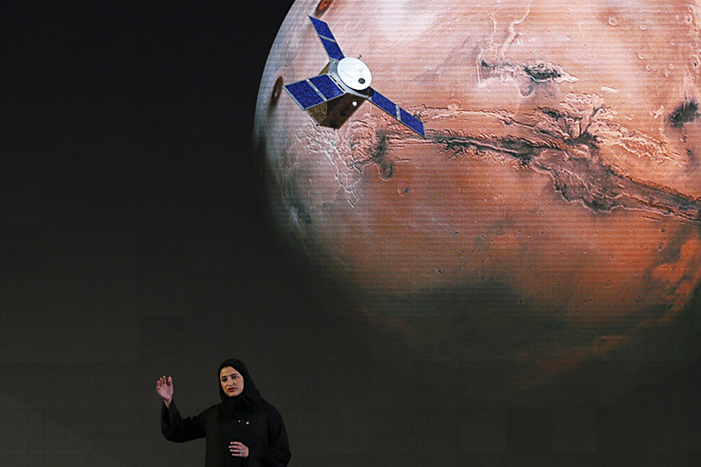 FILE - In this Wednesday, May 6, 2015 file photo, Sarah Amiri, deputy project manager of the United Arab Emirates Mars mission, talks about the project named 