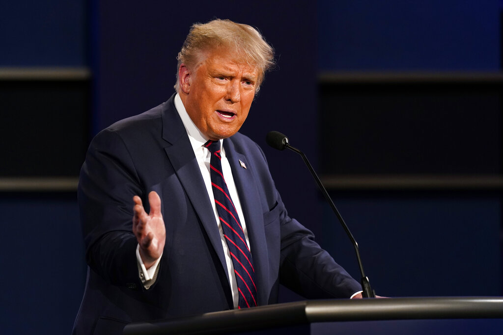 President Donald Trump speaks during the first presidential debate with Democratic presidential candidate former Vice President Joe Biden Tuesday, Sept. 29, 2020, at Case Western University and Cleveland Clinic, in Cleveland. (AP Photo/Patrick Semansky)