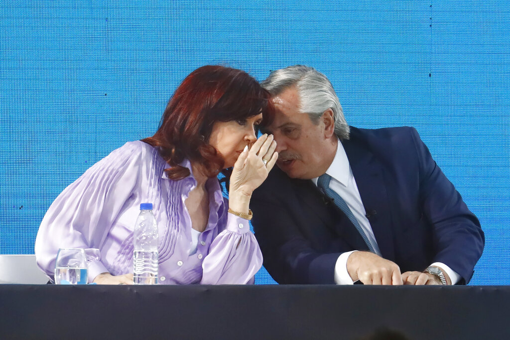 Argentina's President Alberto Fernández and Vice President Cristina Fernandez, attend the 