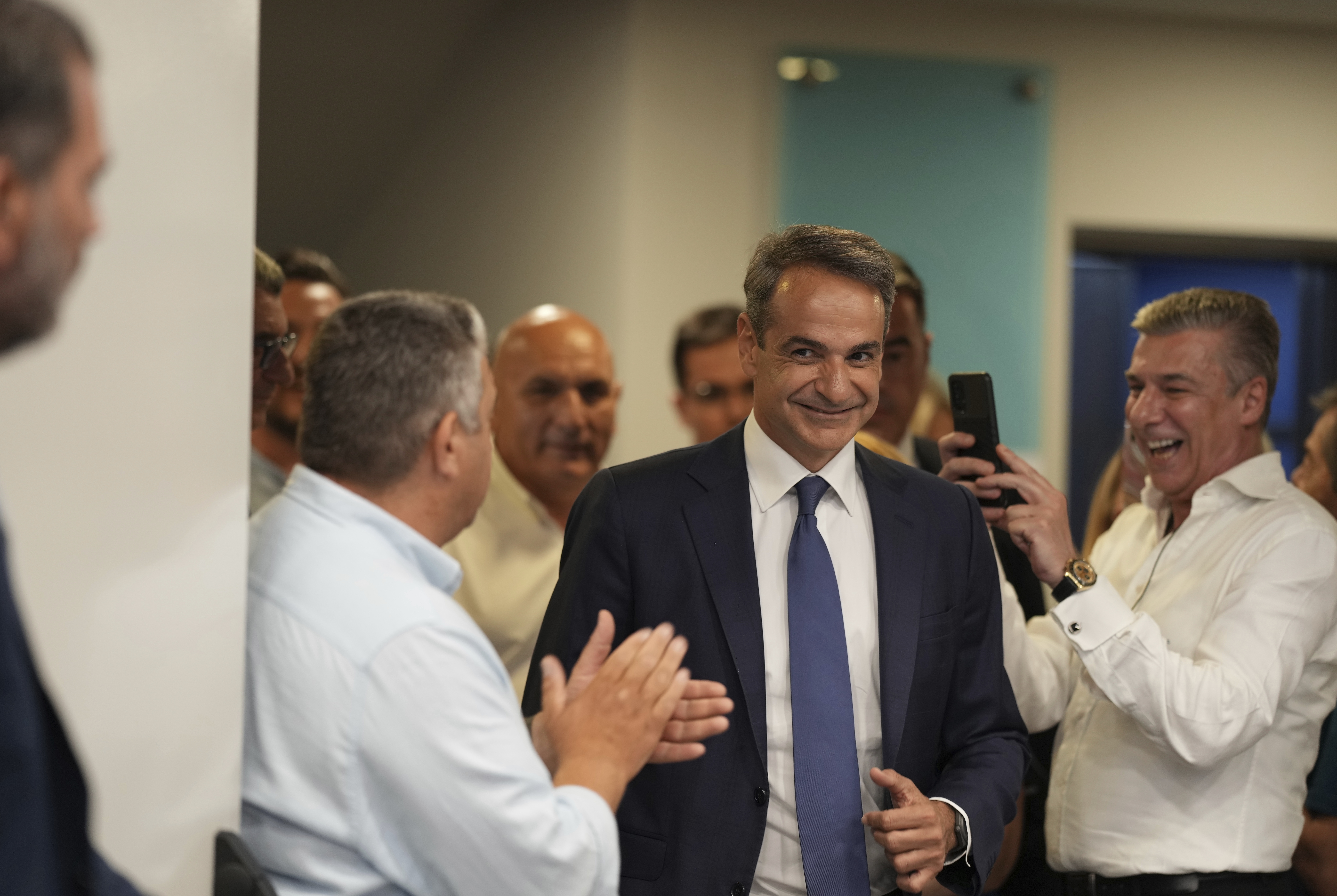 Kyriakos Mitsotakis leader of the center-right New Democracy arrives for statements at the headquarters of the party in Athens, Greece, Sunday, June 25, 2023. Greece's conservative New Democracy party has won a landslide victory in the country's second election in five weeks, with partial official results showing it gaining a comfortable parliamentary majority to form a government for a second four-year term. (AP Photo/Petros Giannakouris)

Associated Press/LaPresse
Only Italy and Spain