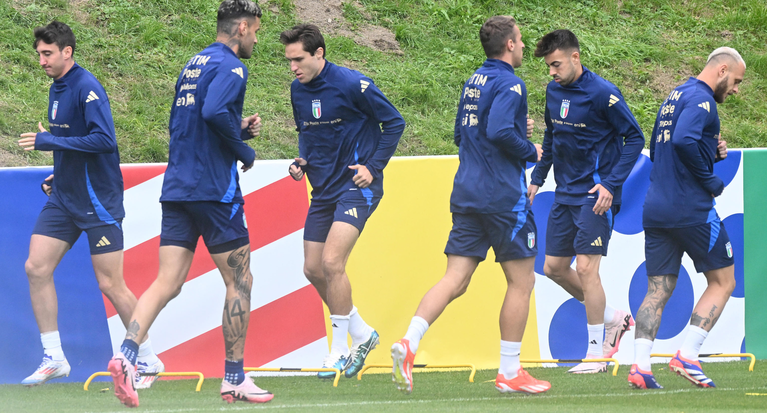 Italy players attend a training session at the Hemberg Stadion Nord Halle in Iserlhon, Germany, 12 June 2024. ANSA/DANIEL DAL ZENNARO