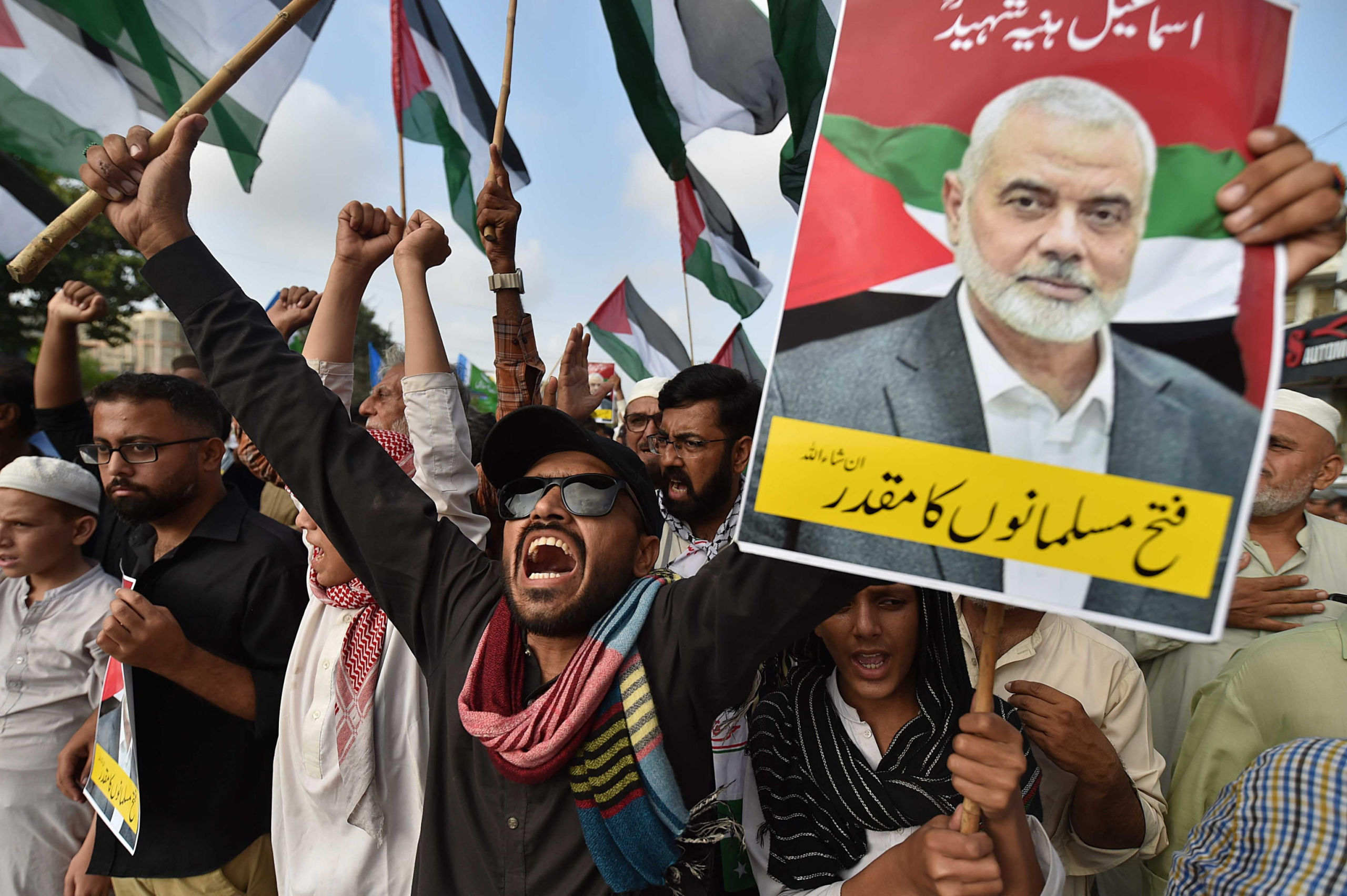 Proteste in Pakistan per l'uccisione del leader di Hamas Ismail Haniyeh. Foto Ansa EPA/SHAHZAIB AKBER