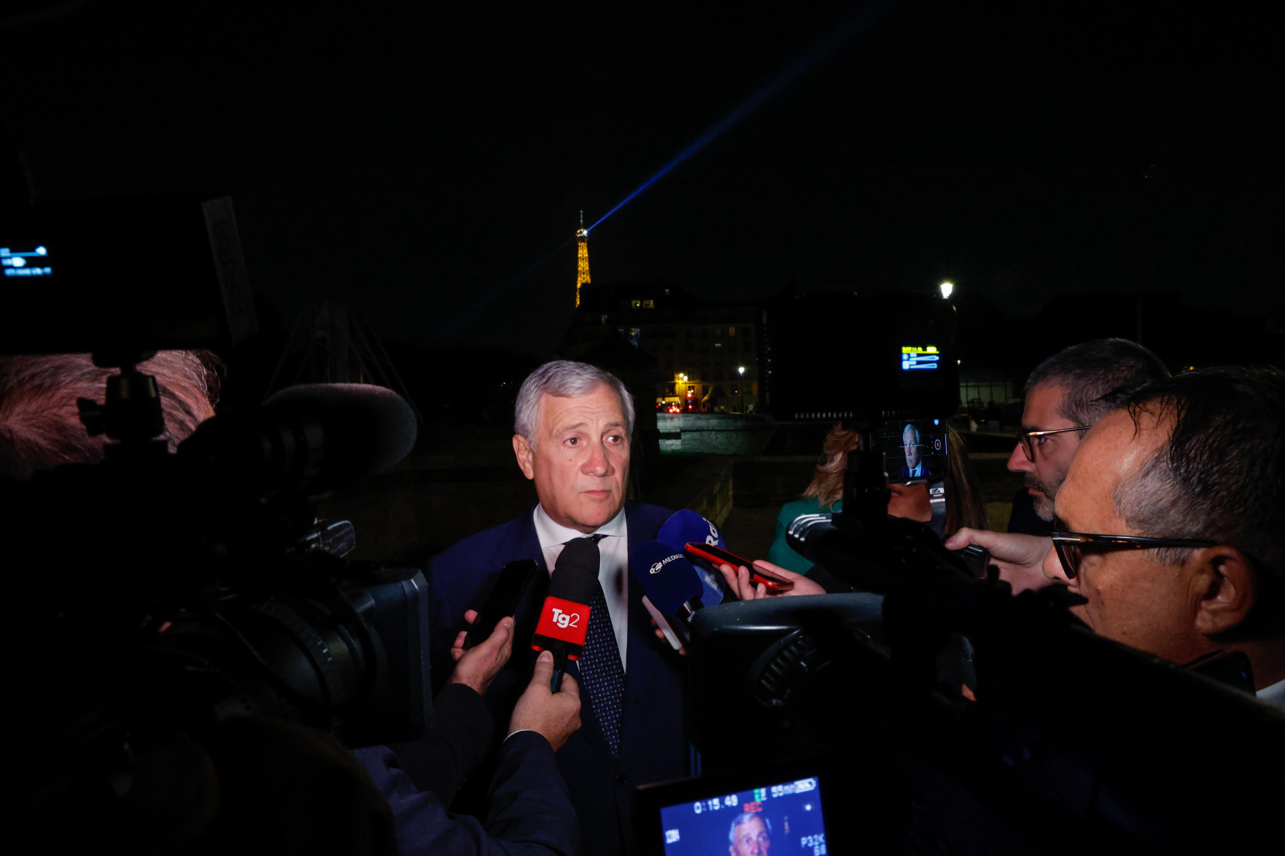 Italy's Minister for Foreign Affairs Antonio Tajani talks to the Media on occasion the Nato Quint working dinner, in Paris, France 19 September 2024. ANSA/GIUSEPPE LAMI