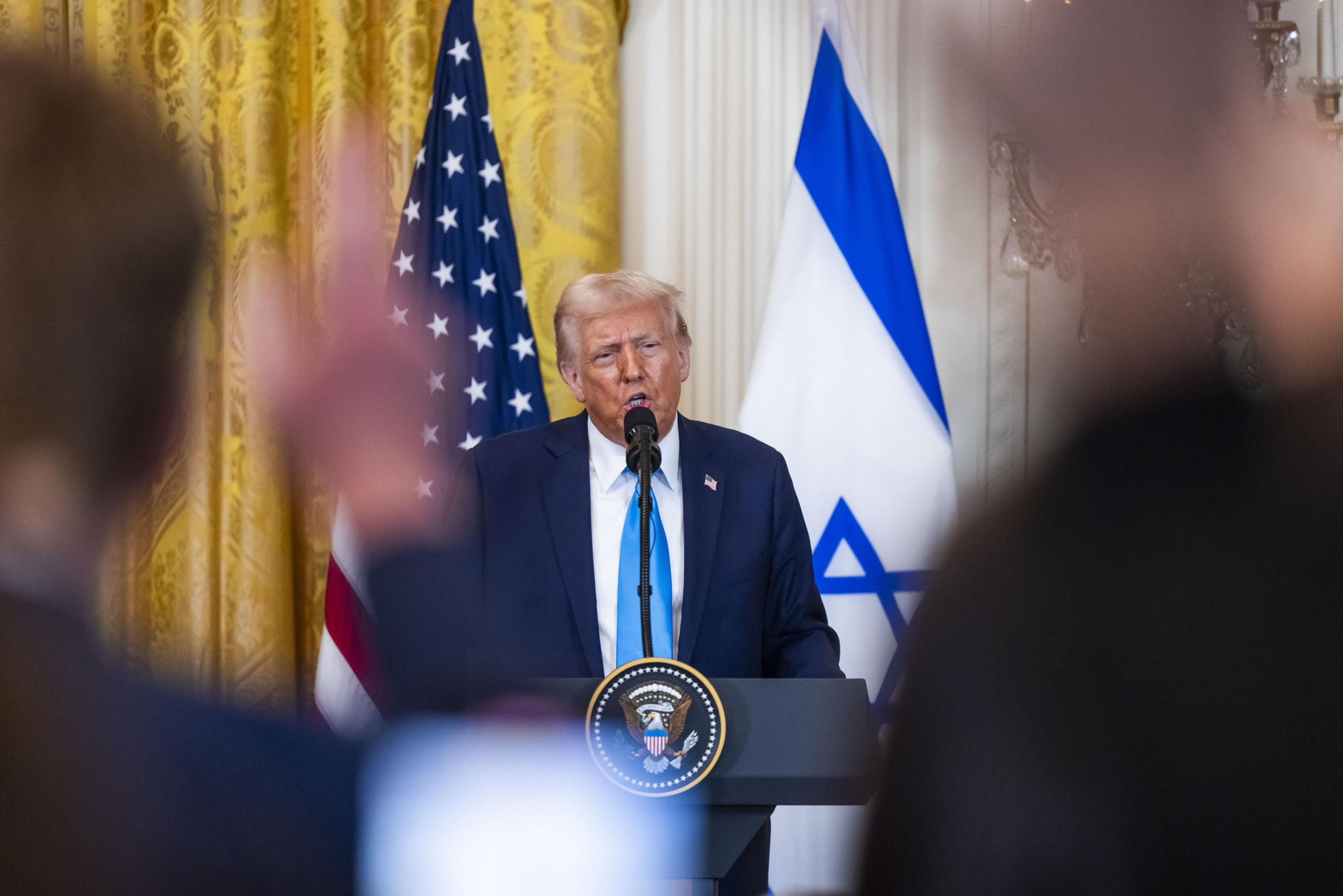 epa11875649 US President Donald Trump speaks during a press conference with Israeli Prime Minister Benjamin Netanyahu (Not Pictured) in the East Room of the White House in Washington, DC, USA, 04 February 2025. President Trump said that the he wants the US to take an ''ownership position'' of Gaza.  EPA/JIM LO SCALZO / POOL