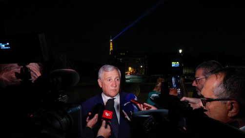 Italy's Minister for Foreign Affairs Antonio Tajani talks to the Media on occasion the Nato Quint working dinner, in Paris, France 19 September 2024. ANSA/GIUSEPPE LAMI