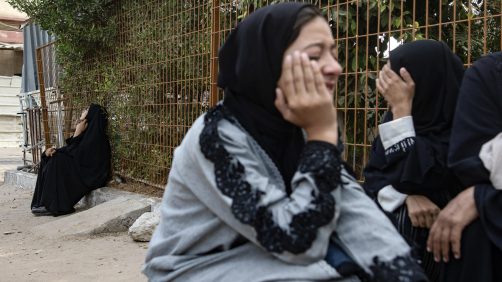 epa11659964 Palestinian women, victims' relatives, mourn the members of the Abu Taima family, killed in an Israeli air strike, at the Khan Younis refugee camp, southern Gaza Strip, 15 October 2024. According to Nasser Hospital, at least 10 members of an extended family were killed in an Israeli airstrike on their home in Bani Suhaila, east of Khan Younis early on 15 October. More than 42,200 Palestinians and over 1,400 Israelis have been killed, according to the Palestinian Health Ministry and the Israeli Army, Tsahal, since Hamas militants launched an attack against Israel from the Gaza Strip on 07 October 2023, and the Israeli operations in Gaza and the West Bank which followed it.  EPA/HAITHAM IMAD