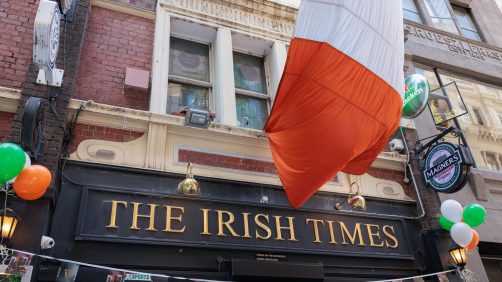 epa11969399 The Irish Times pub on Saint Patrick's Day, in Melbourne, Australia, 17 March 2025. Saint Patrick's Day, or the Feast of Saint Patrick, is a religious and cultural holiday held annually on 17 March, the traditional death date of Saint Patrick a patron saint of Ireland.  EPA/NADIR KINANI  AUSTRALIA AND NEW ZEALAND OUT